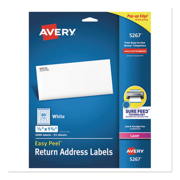 Avery® Easy Peel White Address Labels W- Sure Feed Technology, Laser Printers, 0.5 X 1.75, White, 80-sheet, 25 Sheets-pack freeshipping - TVN Wholesale